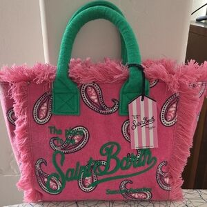 Mc2 Saint Barth Collette Sponge Lovely Paisley Pink and Green Paisley Tote Bag